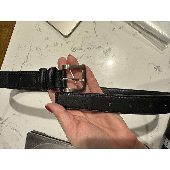 Rolf's Classic Black Leather and Silver Basic Unisex Dress Belt, Size M,Like New - Picture 3 of 4